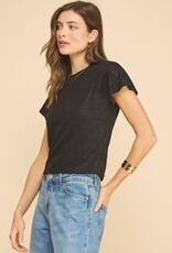 Miss Bliss ISL Shimmery Maine Cap Slv Top-Black