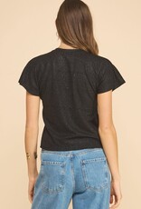 Miss Bliss ISL Shimmery Maine Cap Slv Top-Black