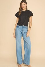 Miss Bliss ISL Shimmery Maine Cap Slv Top-Black