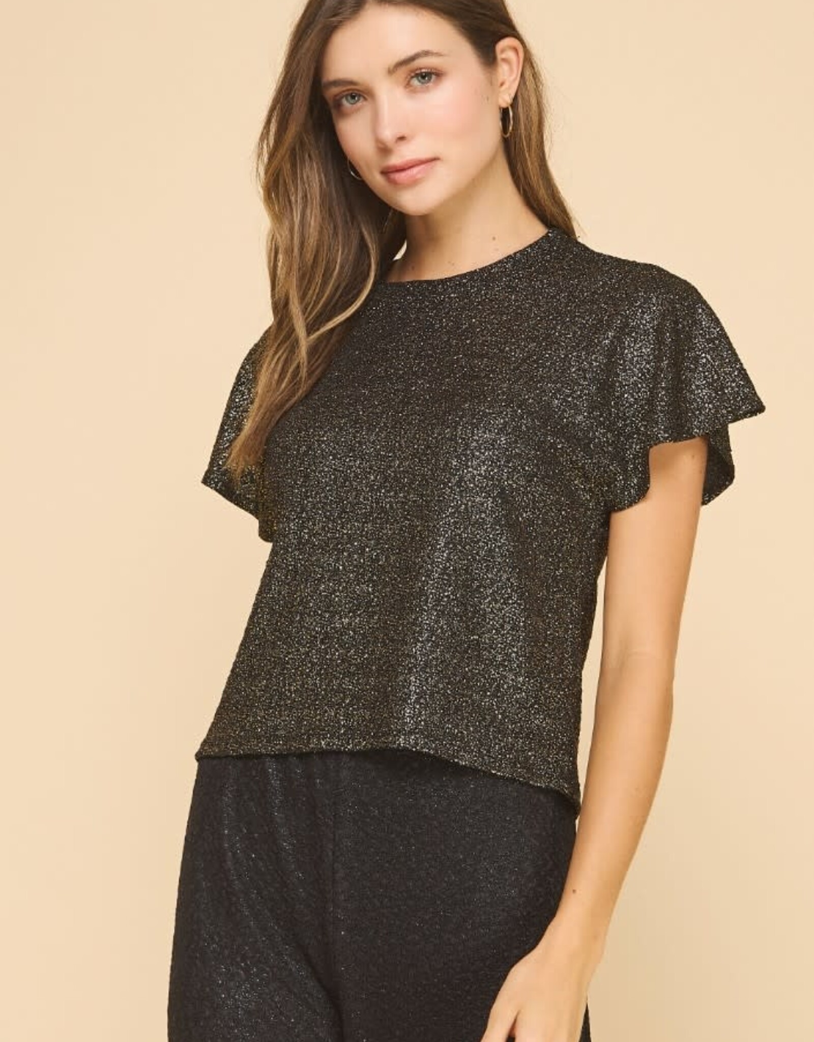 Miss Bliss ISL Shimmery Maine Cap Slv Top-Gold