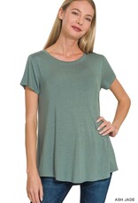 Miss Bliss Zen Flowy R Hem Rayon Ss Top-Ash Jade