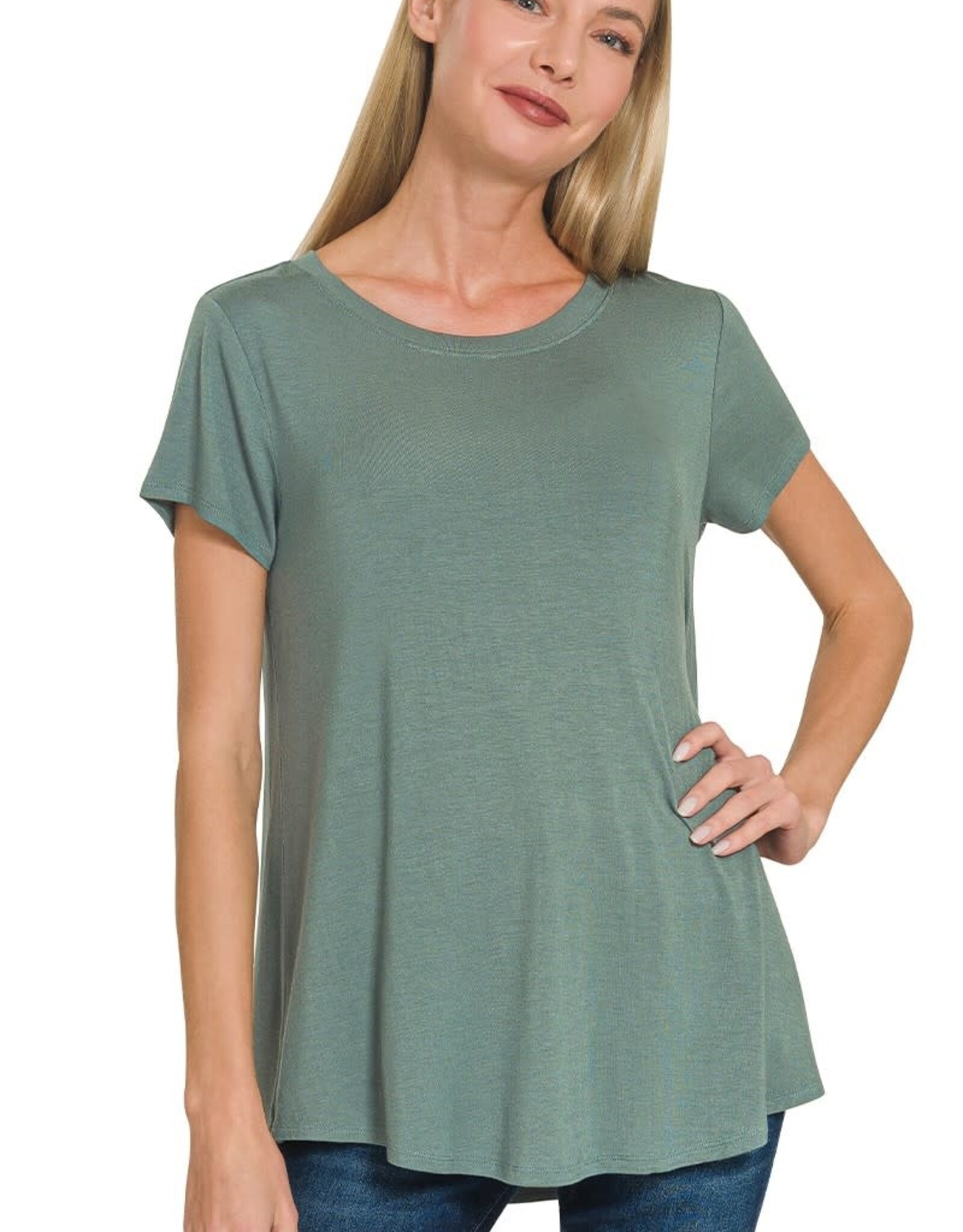 Miss Bliss Zen Flowy R Hem Rayon Ss Top-Ash Jade