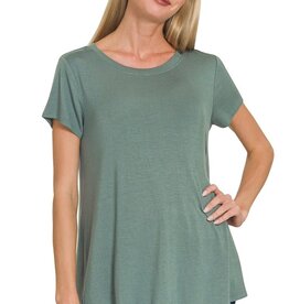 Miss Bliss Zen Flowy R Hem Rayon Ss Top-Ash Jade