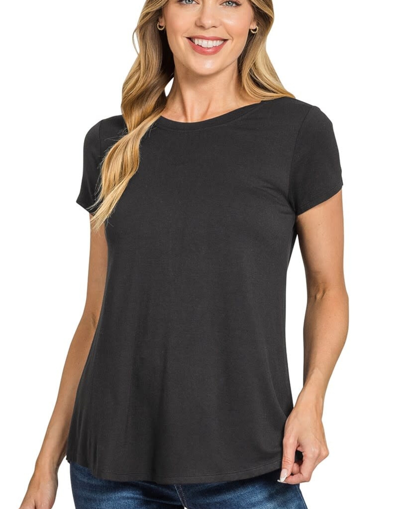 Miss Bliss Zen Flowy R Hem Rayon Ss Top-Black