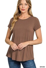 Miss Bliss Zen Flowy R Hem Rayon Ss Top-Brown