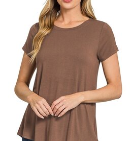 Miss Bliss Zen Flowy R Hem Rayon Ss Top-Brown