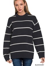Miss Bliss Zen Round Neck Stripe Sweater-B&W
