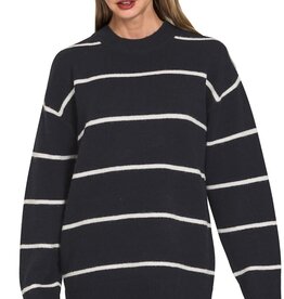 Miss Bliss Zen Round Neck Stripe Sweater-B&W