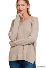 Miss Bliss Viscose Front Seam Round Neck Sweater-Ash Mocha