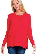Miss Bliss Viscose Front Seam Round Neck Sweater-Red