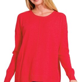 Miss Bliss Viscose Front Seam Round Neck Sweater-Red