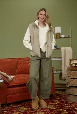 Miss Bliss Blu Quilt Zip Up Fleece Lined Puffer Vest-Cement