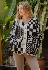 Miss Bliss Blu Checkered Nck Button Dwn Flce Jacket