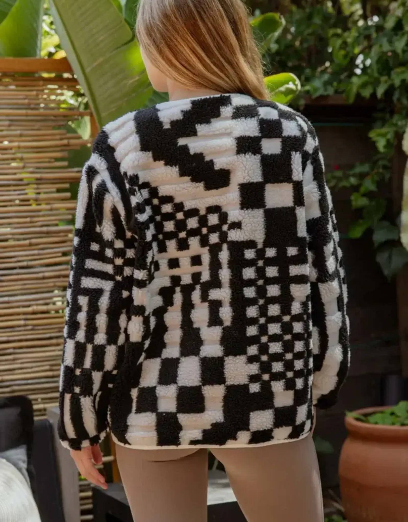 Miss Bliss Blu Checkered Nck Button Dwn Flce Jacket