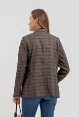 Miss Bliss Blu Plaid Collared Long Sleeve Blazer-Charcoal