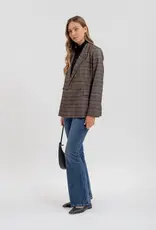 Miss Bliss Blu Plaid Collared Long Sleeve Blazer-Charcoal