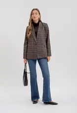 Miss Bliss Blu Plaid Collared Long Sleeve Blazer-Charcoal