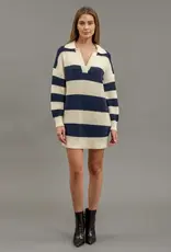 Miss Bliss Blu Stripe Ls Mini Sweater Dress-Iv/Navy