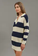 Miss Bliss Blu Stripe Ls Mini Sweater Dress-Iv/Navy