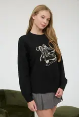 Miss Bliss Blu Ice Skate Jacquard Knit Pullover-Black