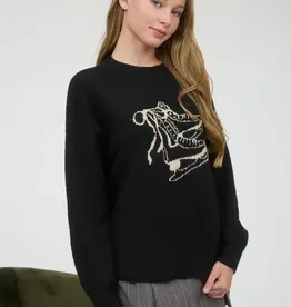 Miss Bliss Black Ice Skate Jacquard Knit Pullover