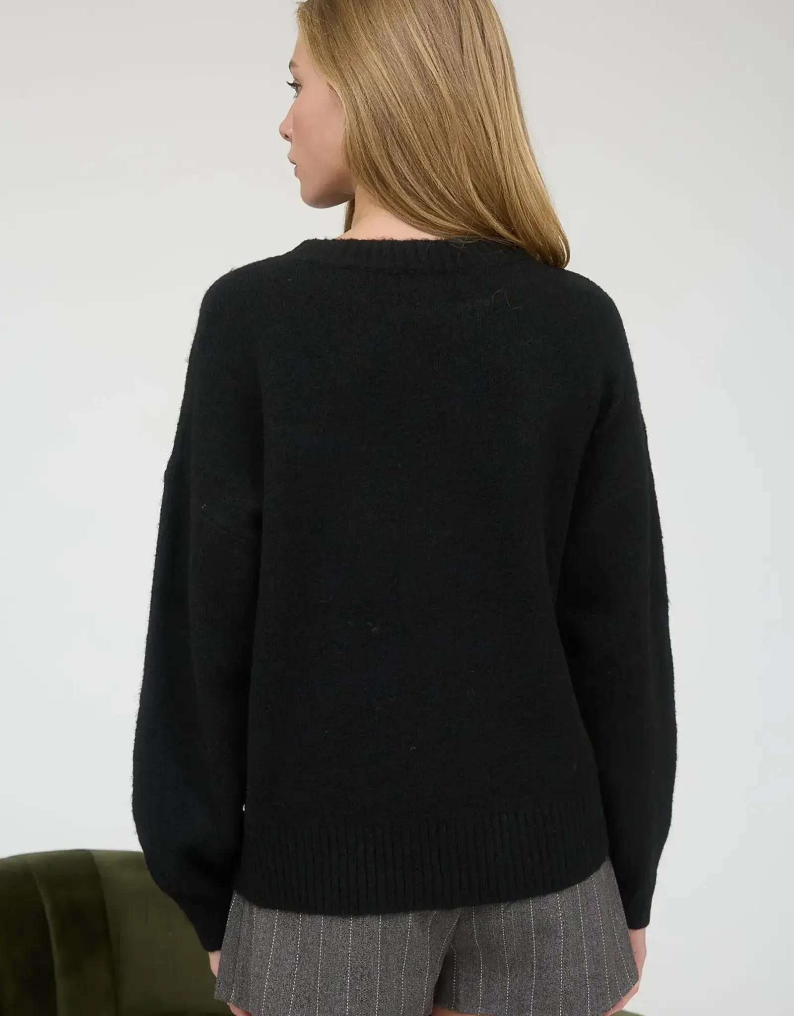 Miss Bliss Blu Ice Skate Jacquard Knit Pullover-Black