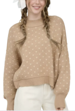 Miss Bliss Blu Heart Pattern Knit Pullover Sweater-Khaki