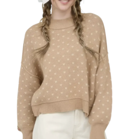 Miss Bliss Khaki Heart Pattern Knit Pullover Sweater