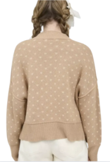 Miss Bliss Blu Heart Pattern Knit Pullover Sweater-Khaki