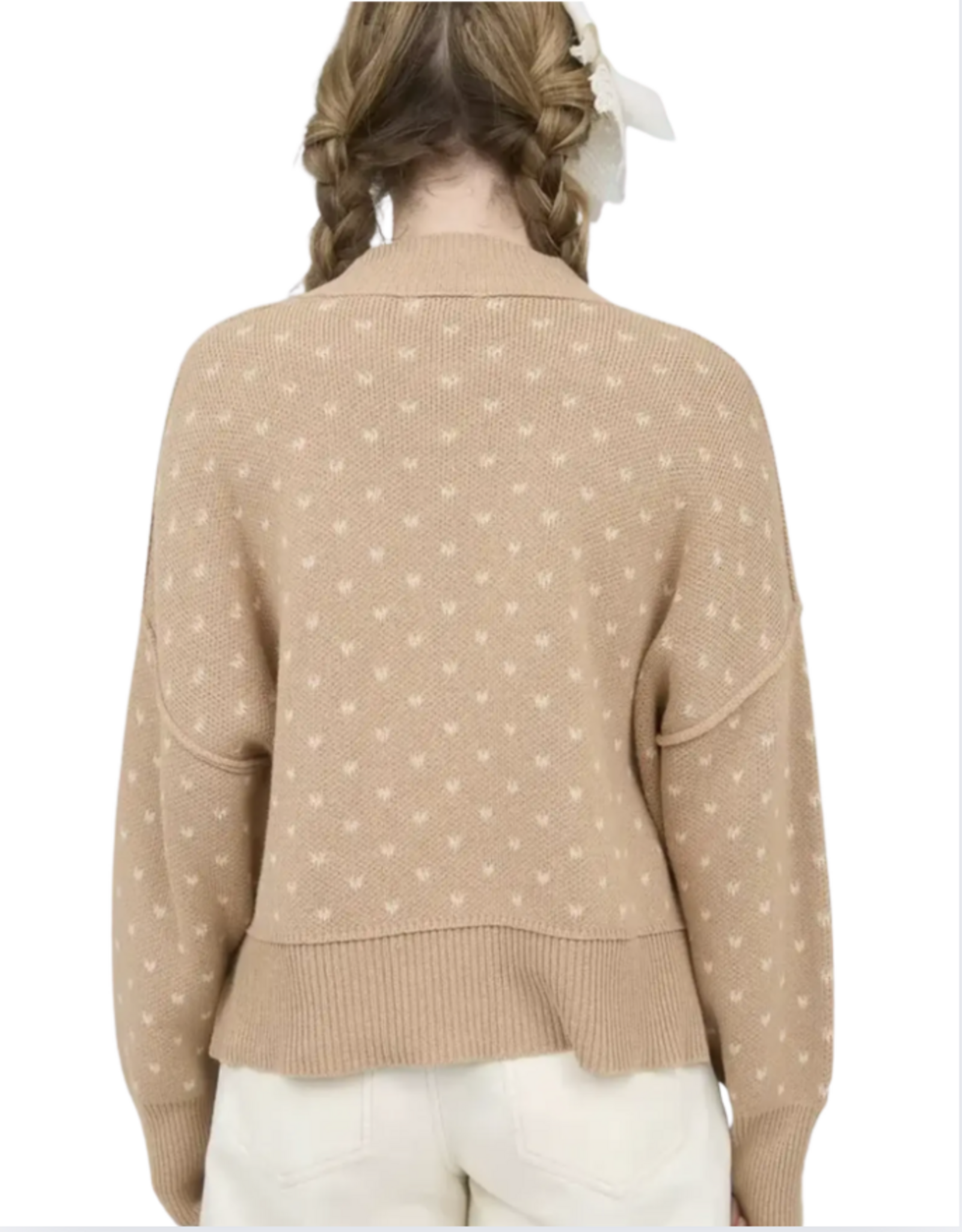 Miss Bliss Blu Heart Pattern Knit Pullover Sweater-Khaki
