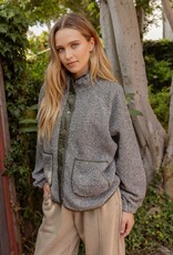 Miss Bliss Blu Contrast Fleece Snap Button Jacket-Olive