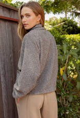 Miss Bliss Blu Contrast Fleece Snap Button Jacket-Olive