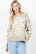 Miss Bliss Dream Snowflake Pattern Sweater-Sage