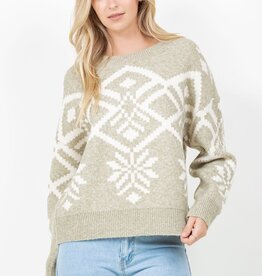 Miss Bliss Dream Snowflake Pattern Sweater-Sage