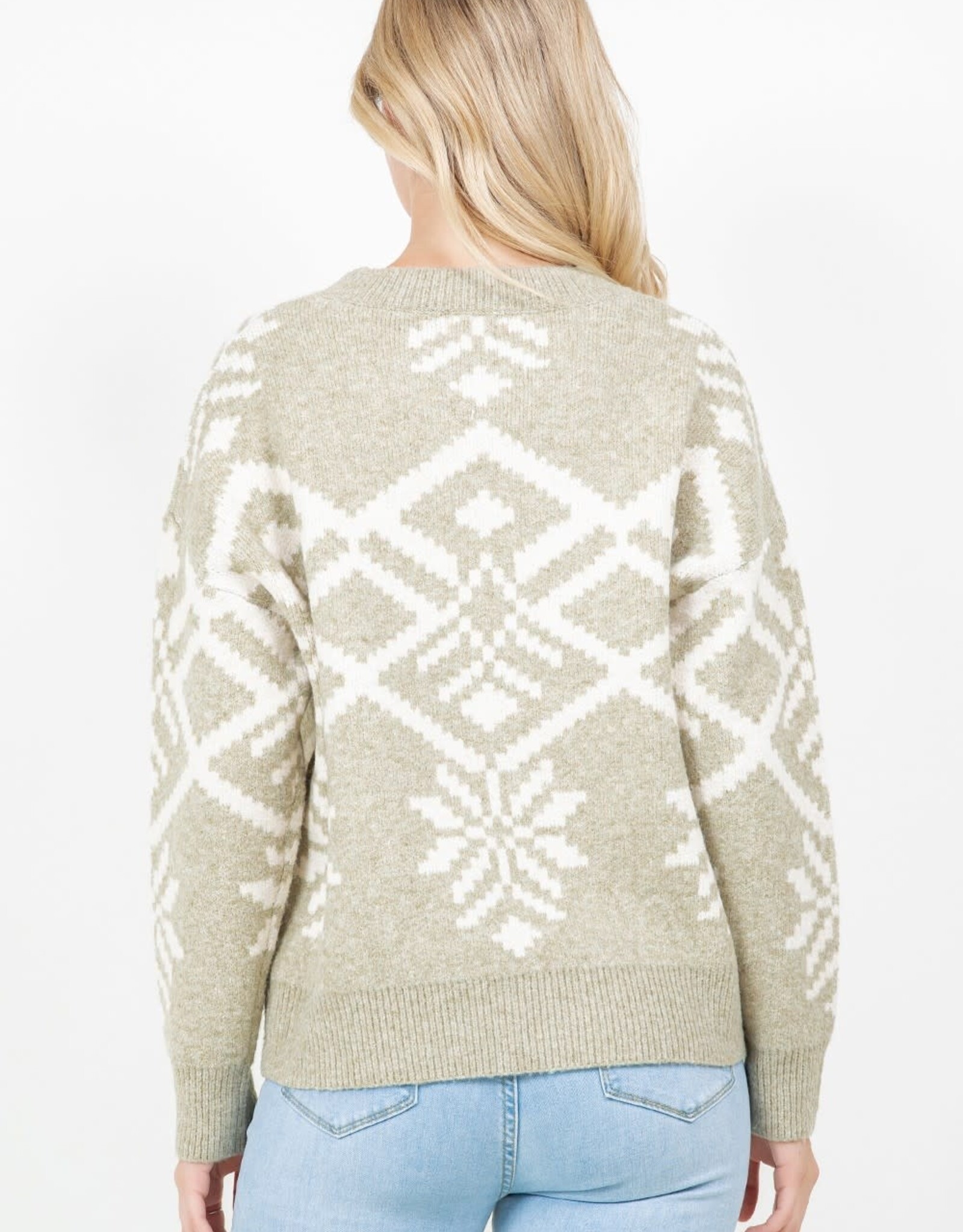 Miss Bliss Dream Snowflake Pattern Sweater-Sage