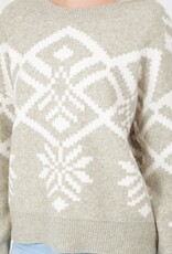 Miss Bliss Dream Snowflake Pattern Sweater-Sage