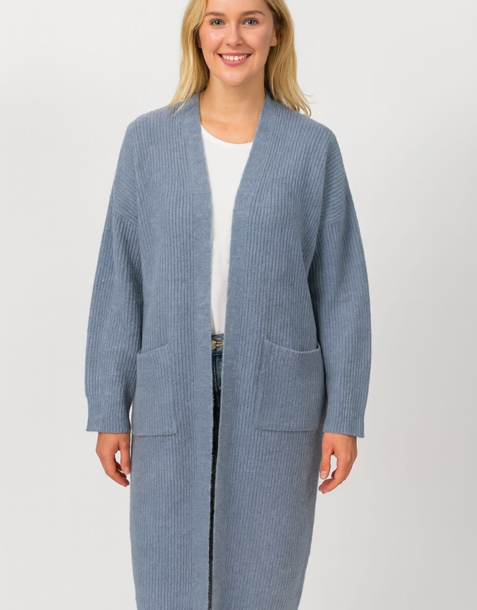 Miss Bliss Dream Long Knit Cardigan W Pockets-Blue