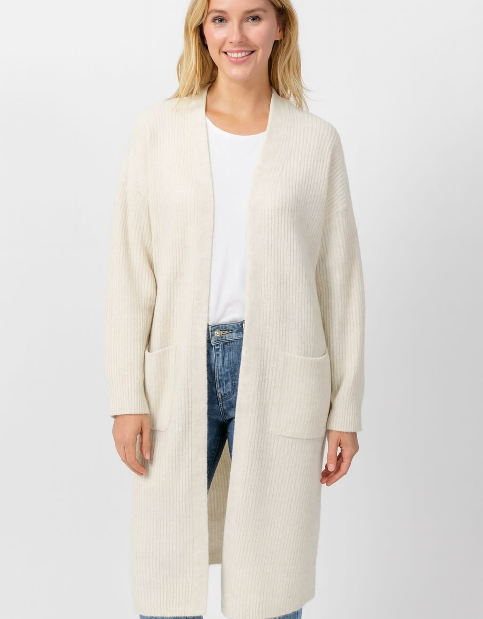 Miss Bliss Dream Long Knit Cardigan W Pockets-Ivory