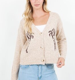 Miss Bliss Dreamers Prancing Horse Cardi-Taupe