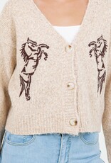 Miss Bliss Dream Prancing Horse Cardigan-Taupe