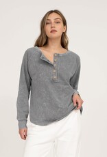 Miss Bliss M&E Henley Raglan LS Washed Top-Charcoal