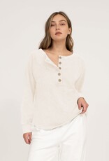 Miss Bliss M&E Henley Raglan LS Washed Top-Ivory