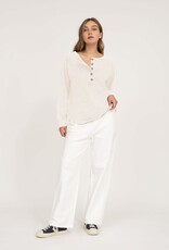 Miss Bliss M&E Henley Raglan LS Washed Top-Ivory