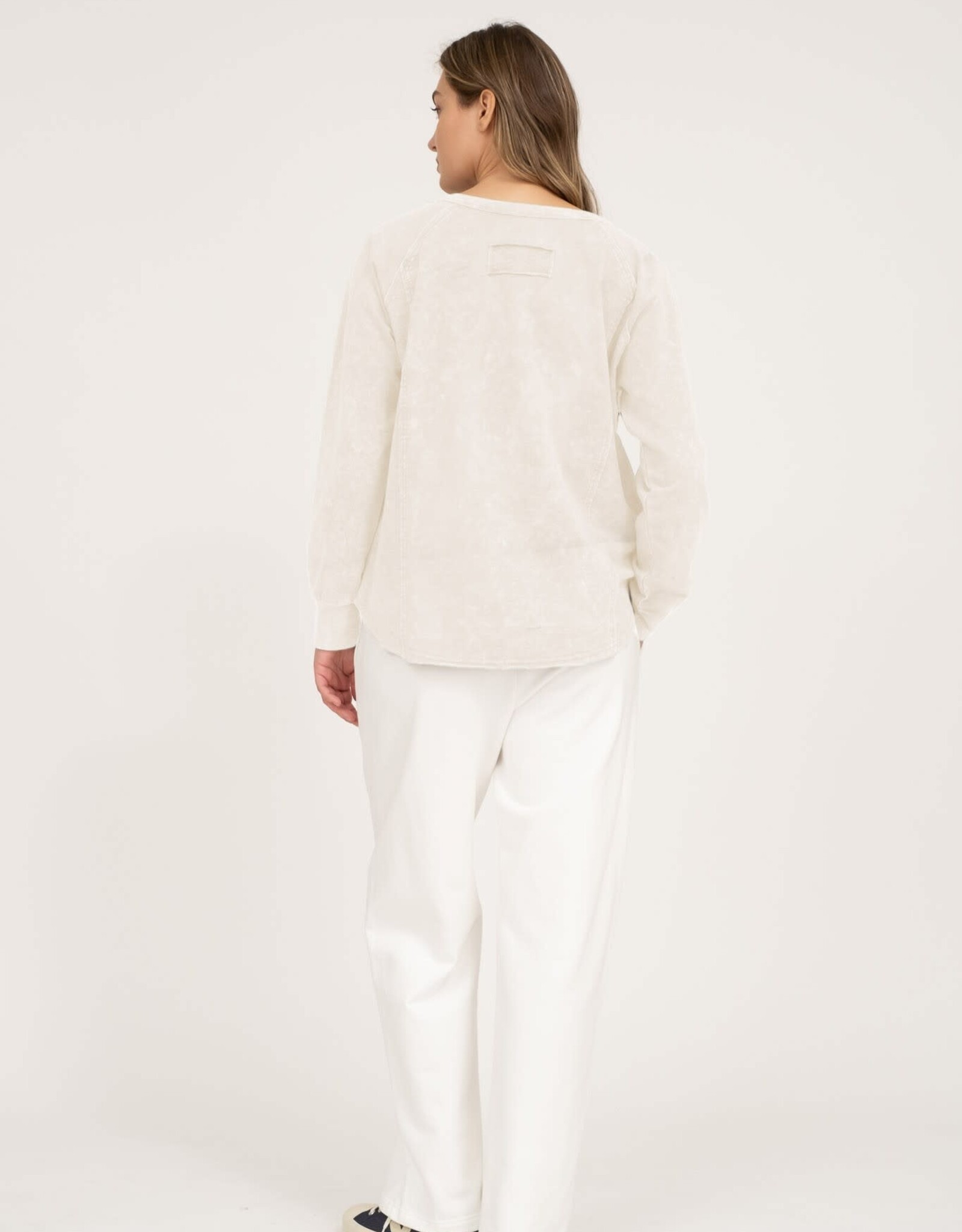 Miss Bliss M&E Henley Raglan LS Washed Top-Ivory