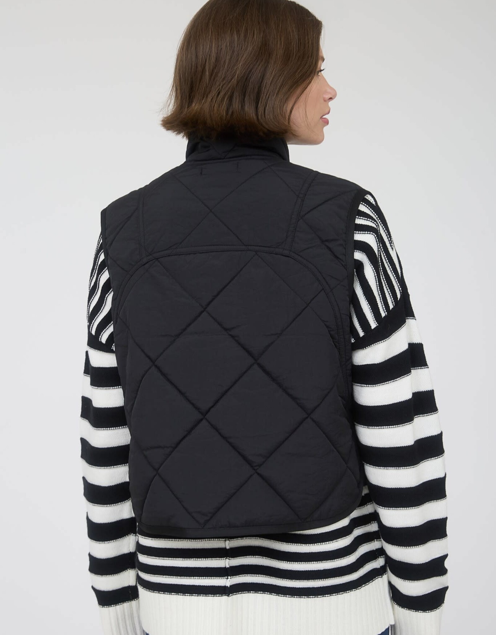 Miss Bliss M&E Snap Button Quilted Puffer Vest-Black