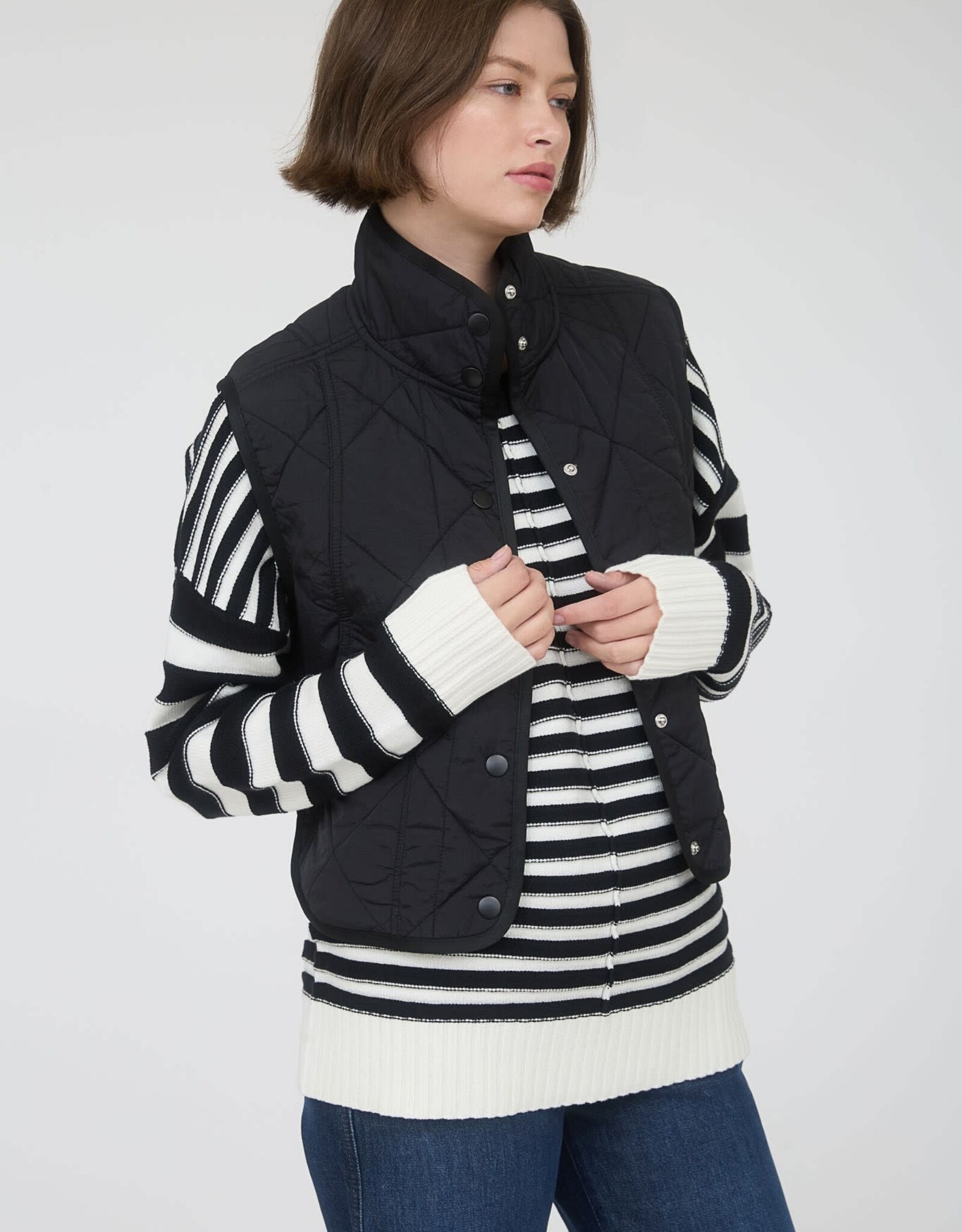 Miss Bliss M&E Snap Button Quilted Puffer Vest-Black