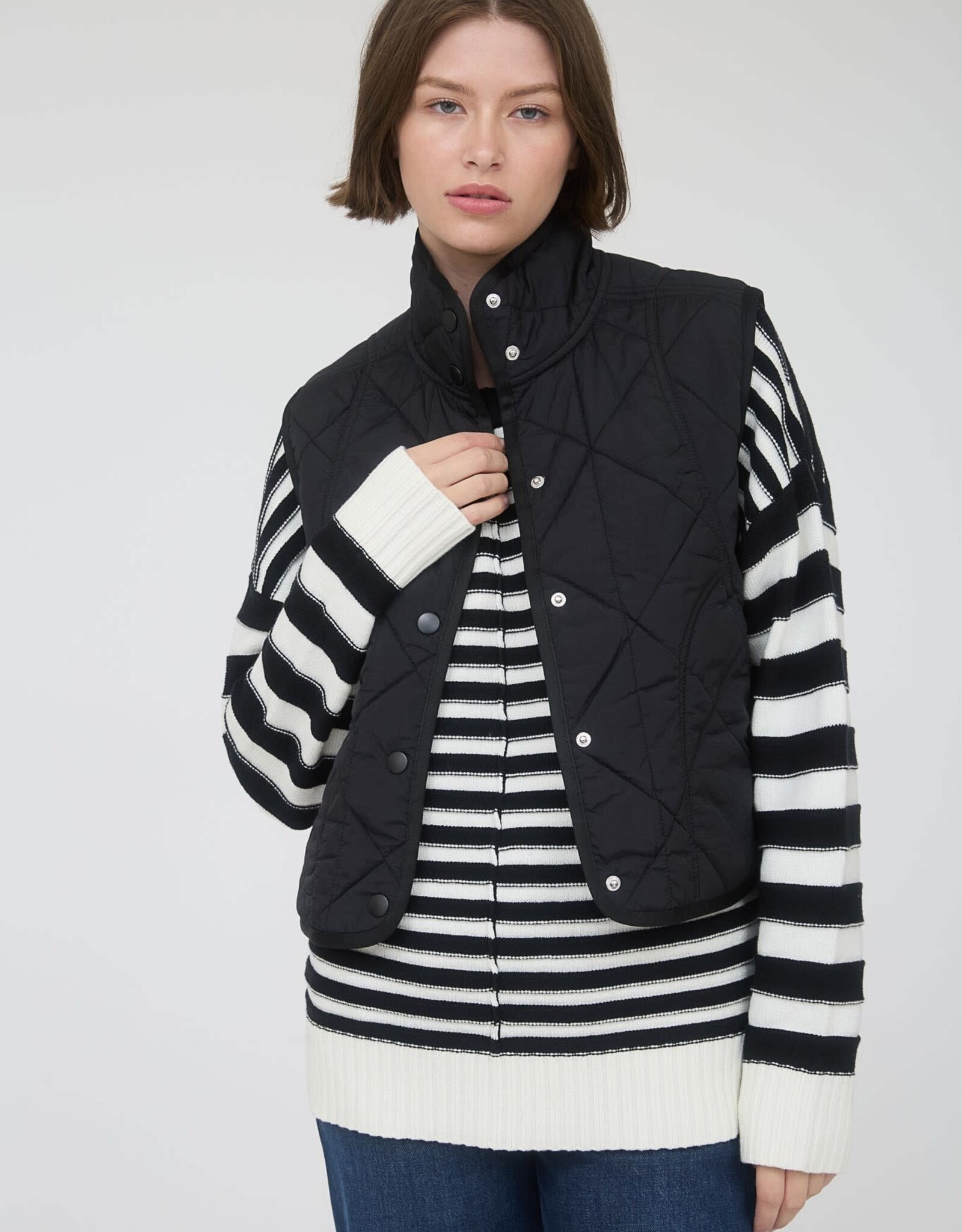 Miss Bliss M&E Snap Button Quilted Puffer Vest-Black