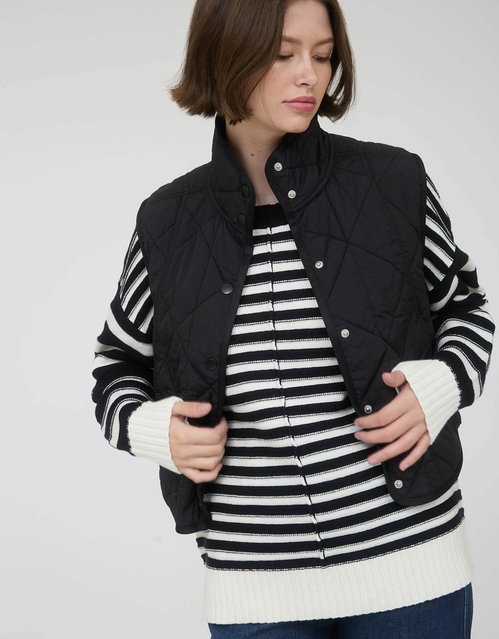 Miss Bliss M&E Snap Button Quilted Puffer Vest-Black