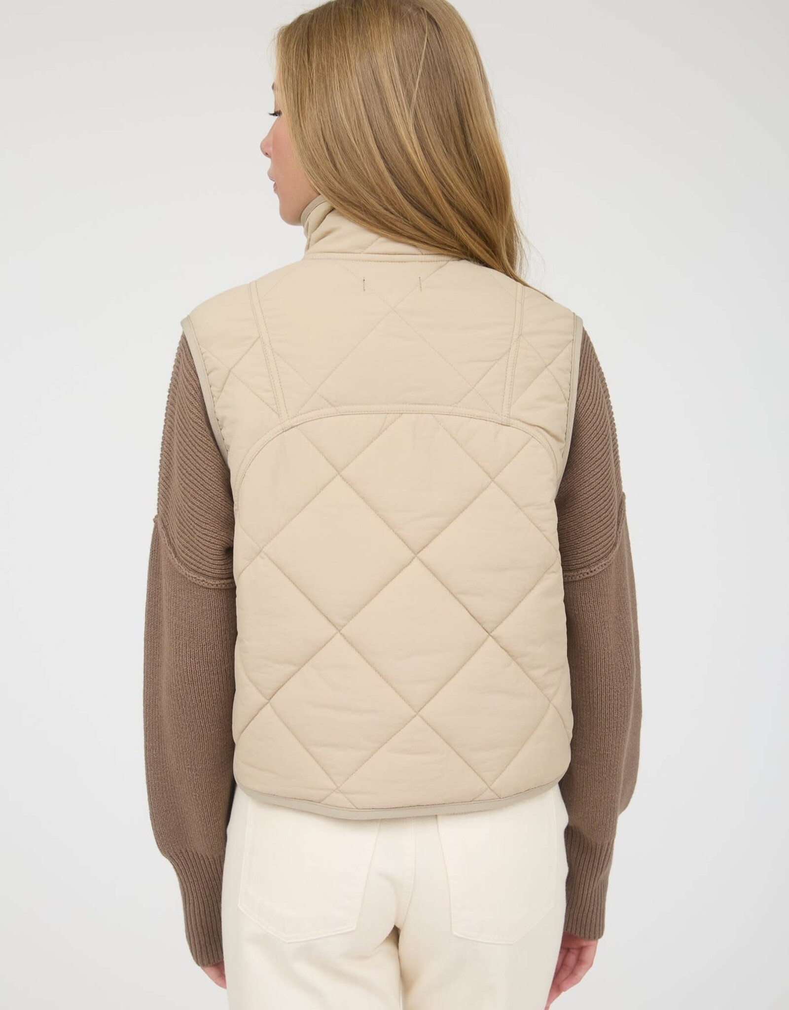 Miss Bliss M&E Snap Button Quilted Puffer Vest-Khaki