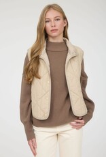 Miss Bliss M&E Snap Button Quilted Puffer Vest-Khaki